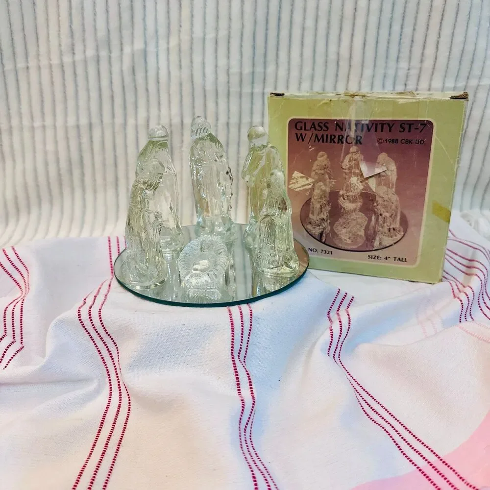 Vintage Glass Nativity Scene with Glass Christmas Decor 1988